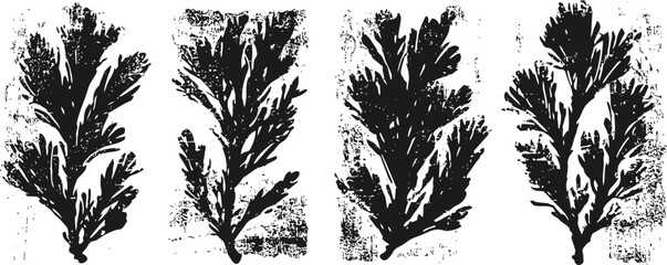 Naklejka premium Black and white digital abstract floral leaf design with rough textured background