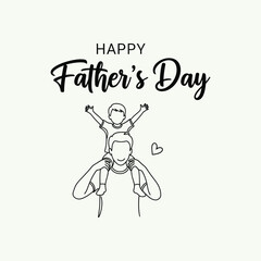 Happy fathers day line art illustration of father carrying son on shoulders for greeting card, social media post