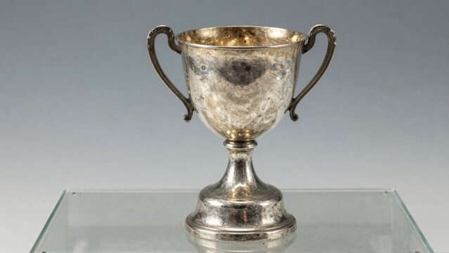 Silver trophy with heart on stand
