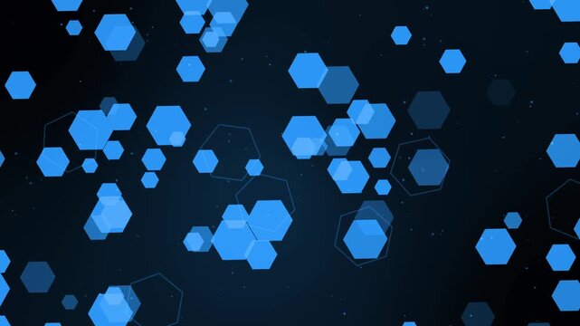 Turquoise hexagon tech background animation, Abstract tech background with floating turquoise hexagons