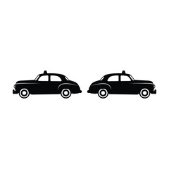 Fototapeta premium Two Vintage Black Taxi Cab Silhouettes Isolated on a Plain White Background for Design Projects