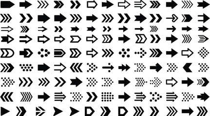 Naklejka premium Collection of black arrow icons and directional symbols on white background