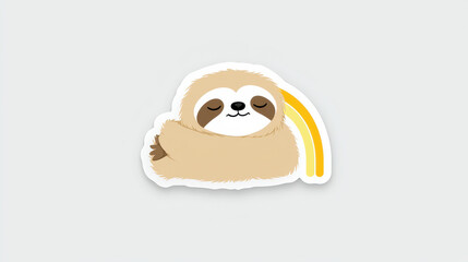 Fototapeta premium Cute sloth sticker featuring sloth sleeping peacefully with rainbow. Perfect for adding touch of whimsy and relaxation to any space