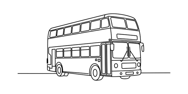 A simple black and white line drawing of a classic double decker bus for kids to color at home Vector, illustration