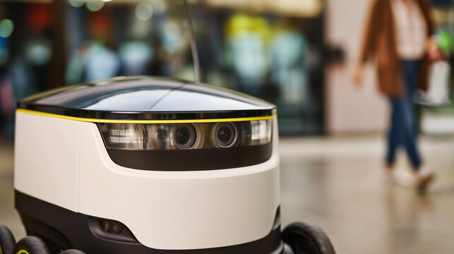Automated Robot Delivery Technology: Innovative Urban Shopping Experience with Futuristic AI Service Bots