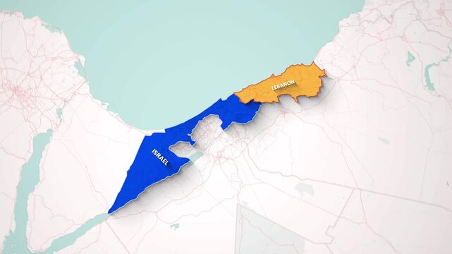 Map Animation Highlighting Borders of Israel and Lebanon in the Middle East
