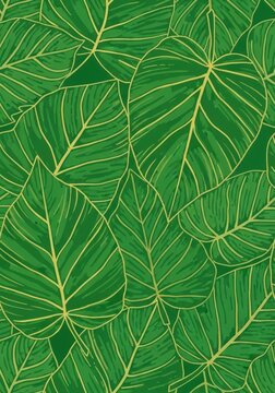 Vibrant green tropical leaf pattern background.