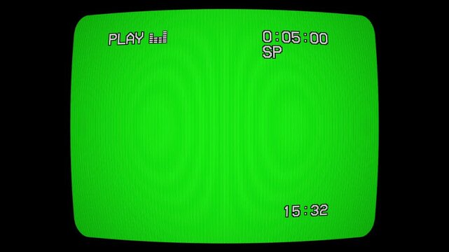 Retro VHS Interface on TV Green Screen with Clock and Timecode