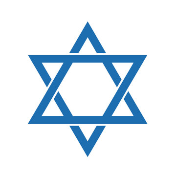 A blue Star of David symbol, a hexagram formed by two overlapping equilateral triangles, representing Judaism.
