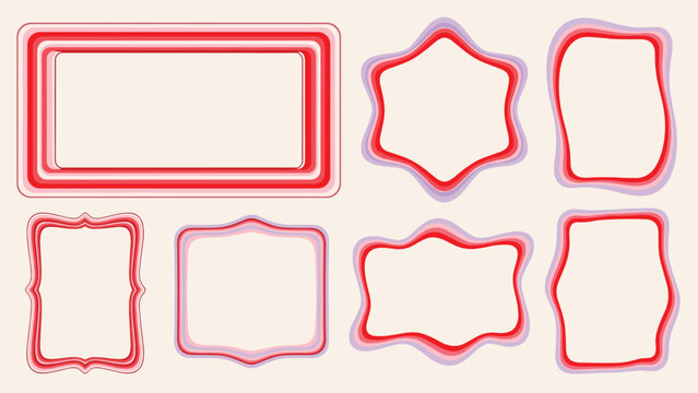 Set of various colorful geometric and wavy frames with vibrant red and purple border gradients.