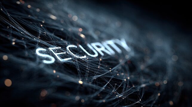 A glowing security concept with a network of lines and dots