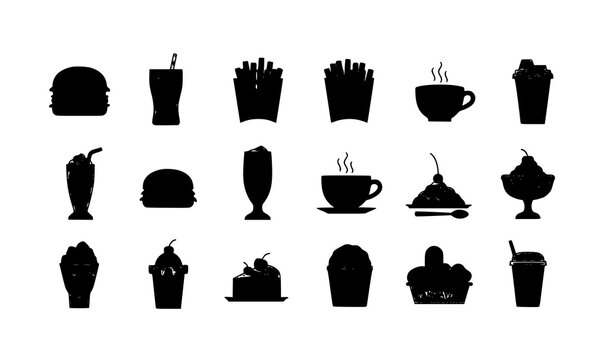 Two tone diner food icons set flat burger fries drink restaurant vector eps10