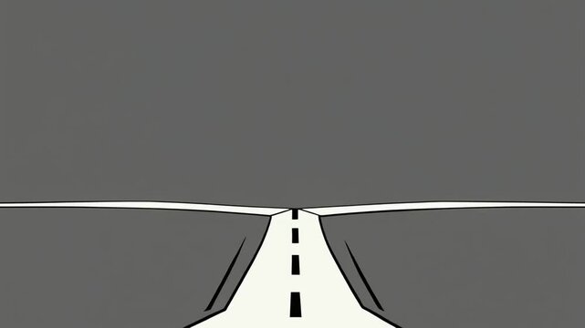A minimalist illustration of a road diverging into two paths, centered against a gray background