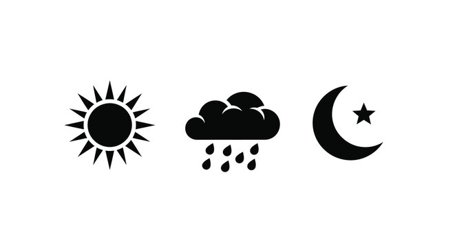 Weather icons depicting sun clouds and moon as bold silhouettes