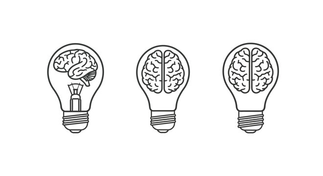 Three lightbulbs containing brains a concept of intelligence silhouette
