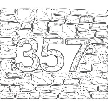 357 House Number on Stone Wall Line Art - Architectural Detail Outline Drawing