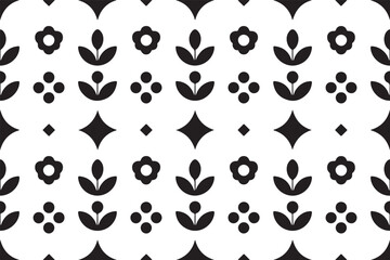 Fototapeta premium Minimal Floral Pattern Vector, Black and White Decorative Seamless Design for Textile, Packaging and Background