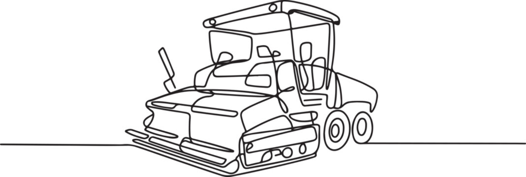 continuous line of an asphalt paver or asphalt finisher. This tool functions to spread and level the hot asphalt mixture. one line drawing vector illustration