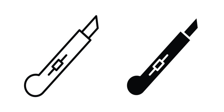 Cutter Knife icon clip art collection. Editable stroke icons