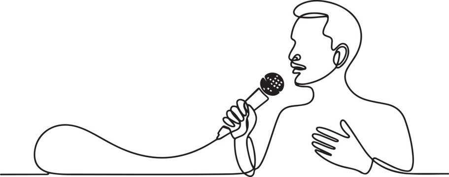 Continuous line drawing live news template with microphone interviewers icon vector illustration concept. one line drawing vector illustration