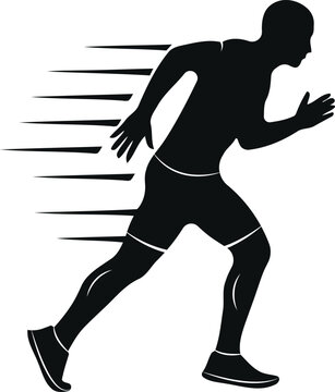 Dynamic running man silhouette vector illustration with motion lines representing speed and athletic performance