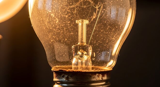 Capturing the warm glow of a vintage incandescent illuminator showcasing its intricate internal filament structure and delicate dusty exterior against a dark atmospheric setting evoking
