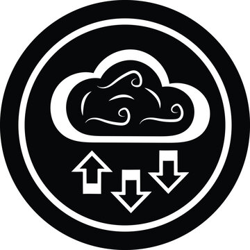 Black and white vector illustration cloud with upload and download arrows for storage