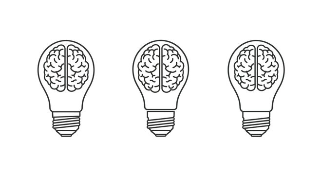 Three lightbulbs containing brains a conceptual illustration silhouette