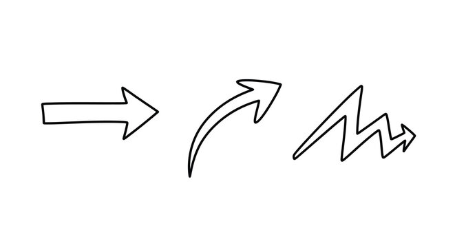 Three distinct black arrows pointing right hand drawn style silhouette