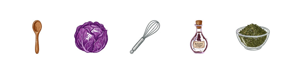 Fototapeta premium Italian Cuisine Cooking Ingredients and Kitchen Tools with Crayon Colorful Aesthetic and Fluid Crayon Pencil Texture