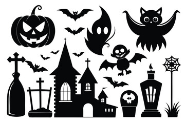 Fototapeta premium halloween icon bundle silhouette line art vector illustration