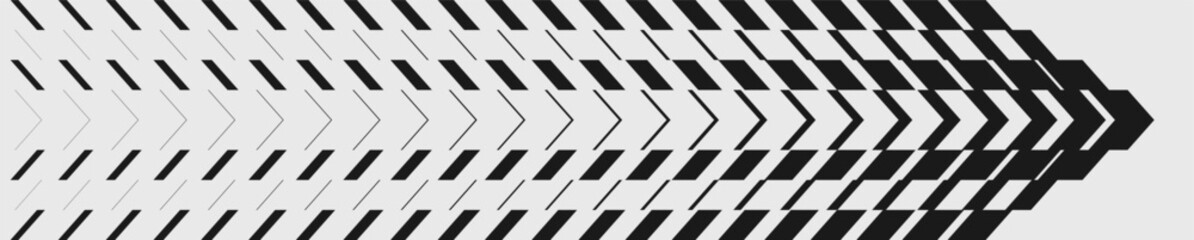 Obraz premium Black arrows form dynamic pattern. Geometric art. Technological style. A modern office skyscraper. Illustration for cover, card, postcard, interior design, banner, poster, brochure or presentation.