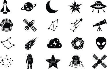 Obraz premium Astronomy and space icons set astronaut planet moon and stars illustrations.