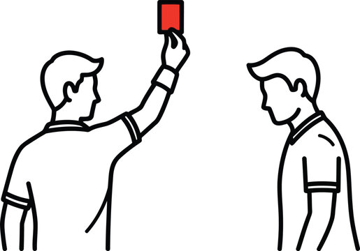 Illustration of a referee holding up a red card to penalize a player in a game.