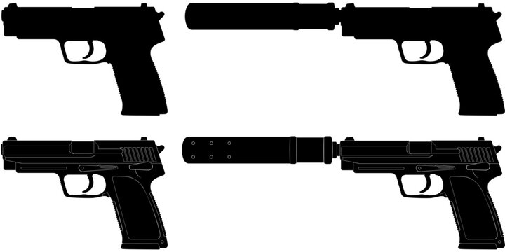 Pistol Silhouette Pack With And Without Attachments