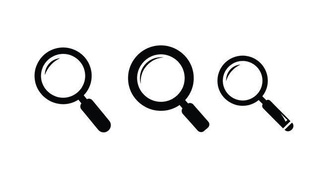 Three black magnifying glasses in a row simple graphic silhouette