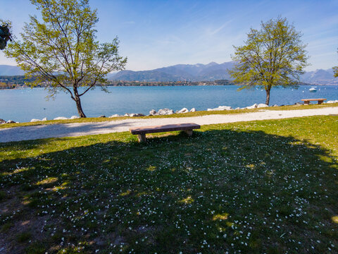 View overlooking Lago di Garda from Lido di Manerba on a sunny day in Italy