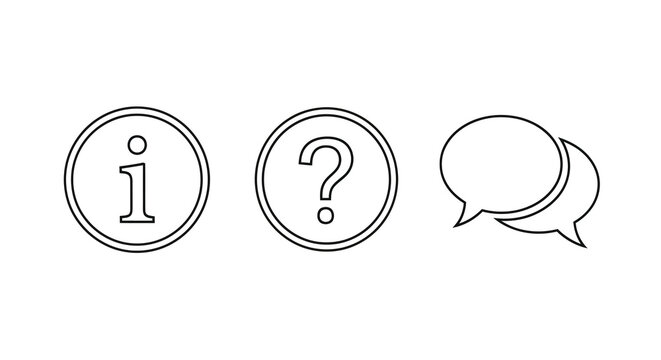 Linear icons depicting information questions and dialogue a silhouette
