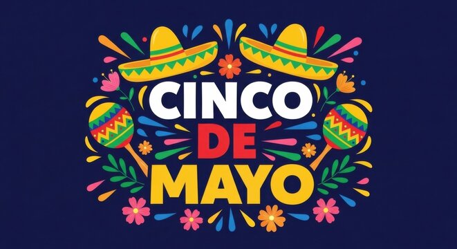 Cinco de Mayo celebration with sombreros maracas and confetti.