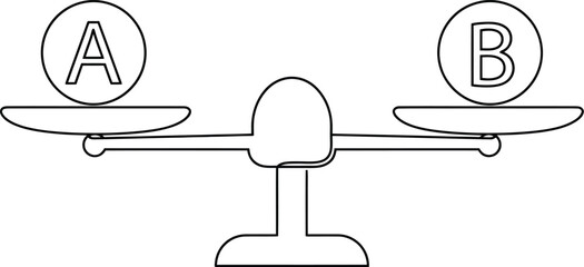 Vector graphic illustration of a balance scale with A and B on plates © Meow
