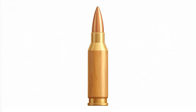 Realistic rifle bullet with copper tip and brass casing on white background ammunition