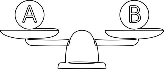 Vector graphic illustration of a balance scale with A and B on plates © Meow