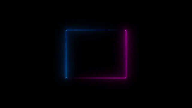 Glowing neon square rectangle picture frame icon animation,shape frame rotation footage round border frame movement.