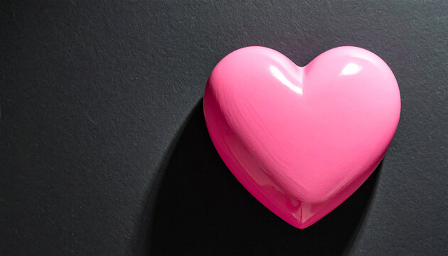 Shiny pink heart shape on a dark textured background with shadow image