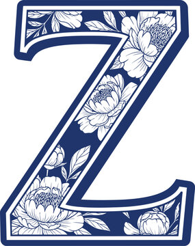 Floral letter Z with watercolor peony flower pattern vector