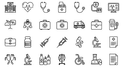 Fototapeta premium A collection of medical icons and symbols in a flat design style