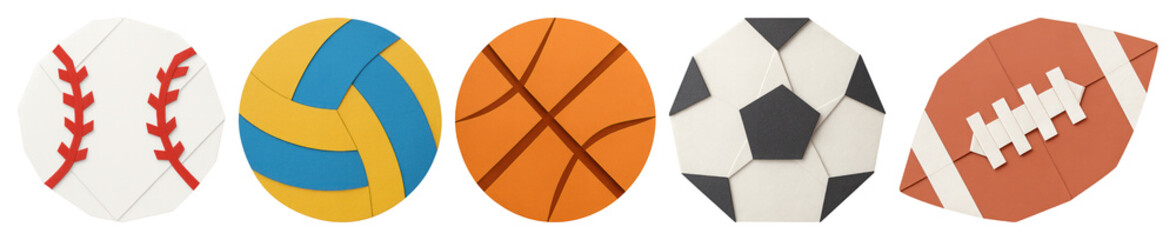 Obraz premium PNG Colorful paper sports ball icons on transparent background