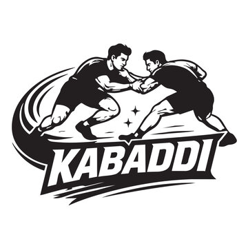 Kabaddi Sport Logo with Wrestling Players in Action Vector Illustration