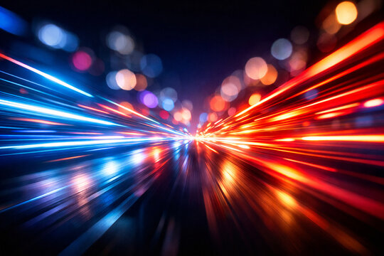 Velocity Symphony: A mesmerizing display of speed and movement, with streaks of vibrant red and blue lights converging to create a dynamic spectacle.
