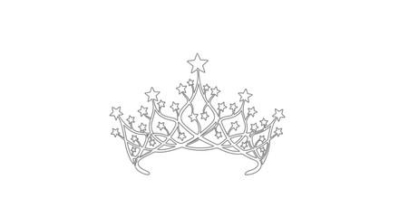 Fototapeta premium Elegant star tiara, outline drawing on white background, symbol of royalty and achievement.